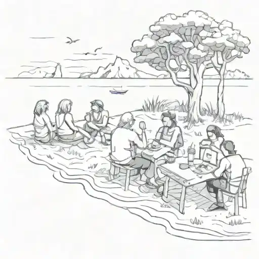 A sketch of a group of friends meeting on the beautiful island of Rügen, symbolizing your passion for Freunde treffen tattoo design idea