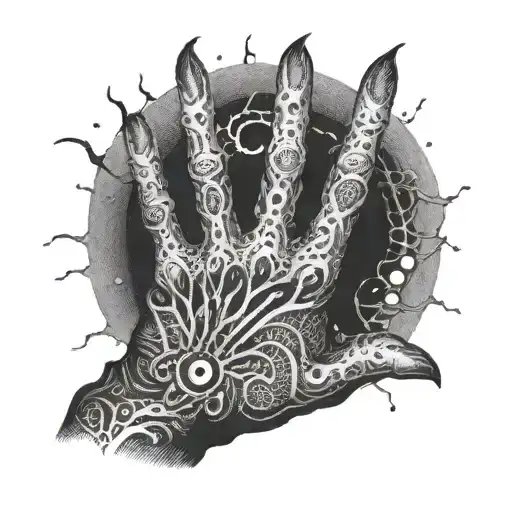 A demonic hand reaching out from the shadows tattoo design idea