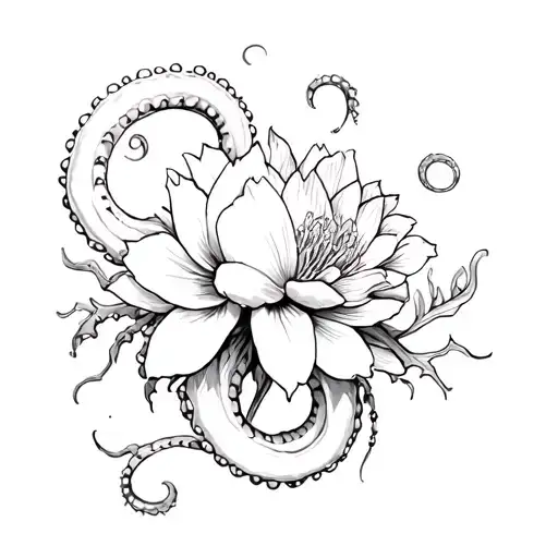 kraken flower blooming tattoo design idea