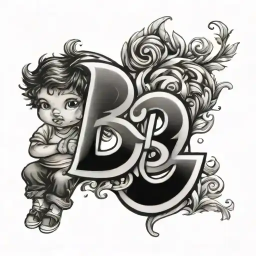 2 kids initials B tattoo design idea