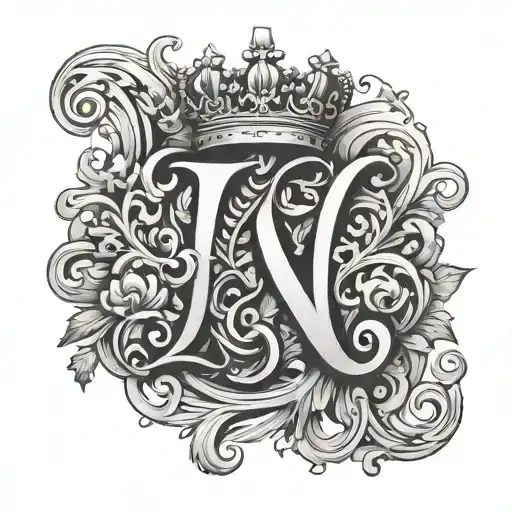 alphabet N with crown tattoo design idea
