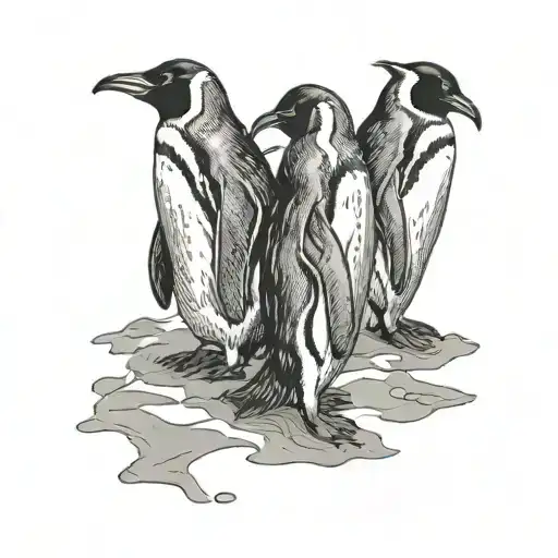 penguins walking in snow tattoo design idea