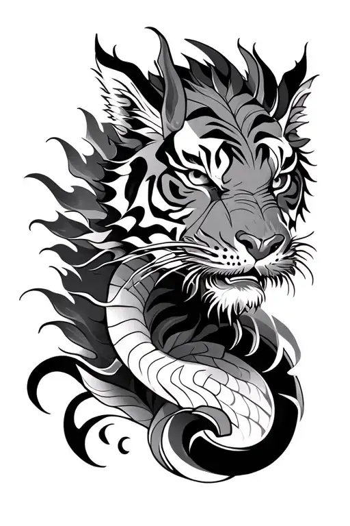 dragon and tiger Polynesian tattoo tattoo design idea