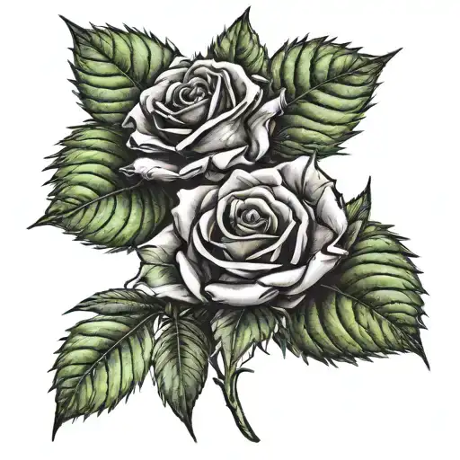 roses and weed leaf tattoo design idea