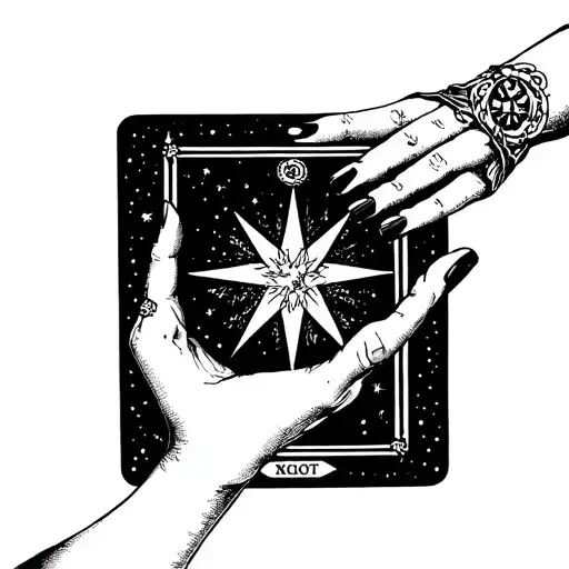 A woman's hand holding a Star tarot card featuring tattoo design idea