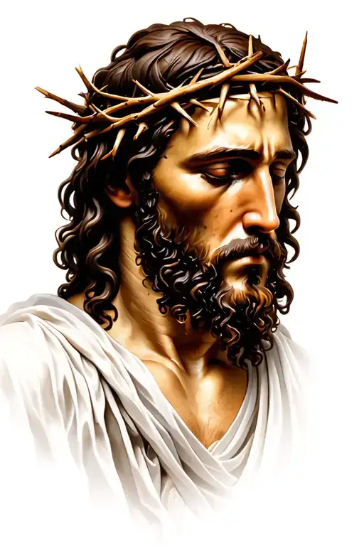 Jesus face looking down wearing the crown of thorns  tattoo design idea