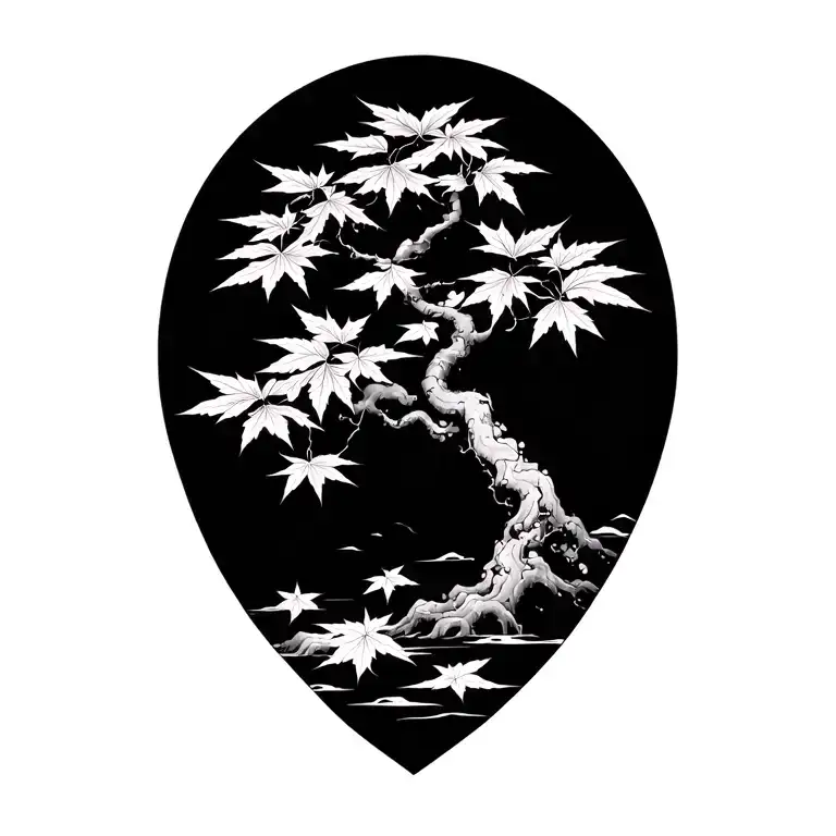 Japanese maple tree with leaves tattoo design idea