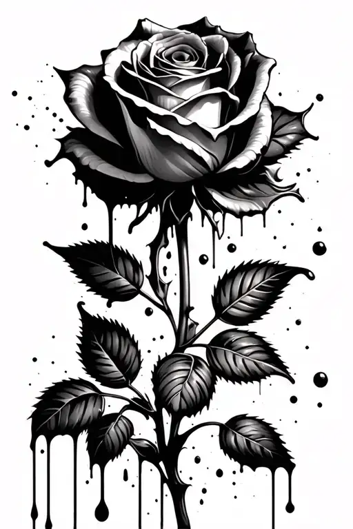 rose with ink splatter and ink dripping  tattoo design idea