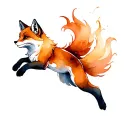 nine tail fox jumping tattoo design idea
