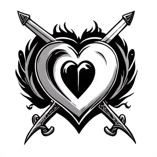 Heart and swords crossed tattoo design idea