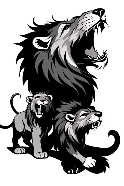 roaring lion family tattoo design idea