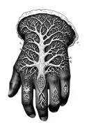 hand tattoo .. tree of life ..old nordic theme with some symbols on the knuckles tattoo design idea