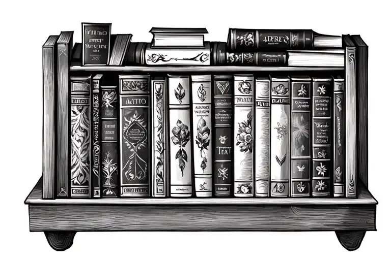 bookshelf filled with romance genre inspired tattoo design idea