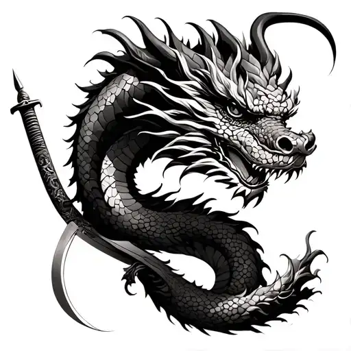 dragon and katana sword tattoo design idea