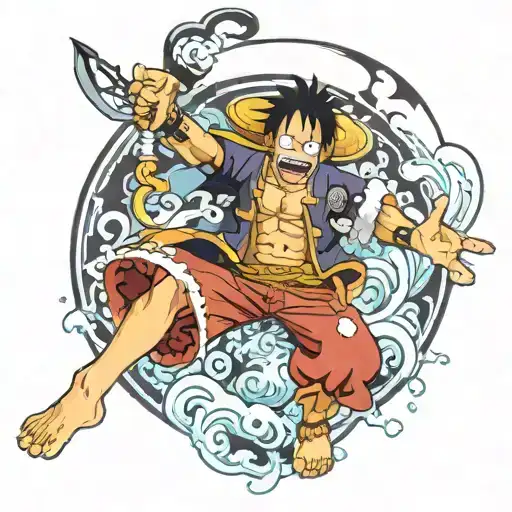 I'd like a tatoo that I could do on my left leg calf that would have references to animes: one piece, bleach, naruto, de tattoo design idea