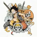I'd like a tatoo that I could do on my left leg calf that would have references to animes: one piece, bleach, naruto, de tattoo design idea