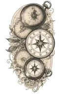 compass and pocket watch over world map outline tattoo tattoo design idea