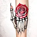 loner skeleton hand with rose tattoo design idea