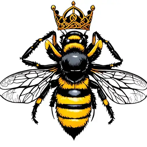 celtic male crown over yellow and black bee with a crown with a celtic love knot symbol between the bee and the crown tattoo design idea