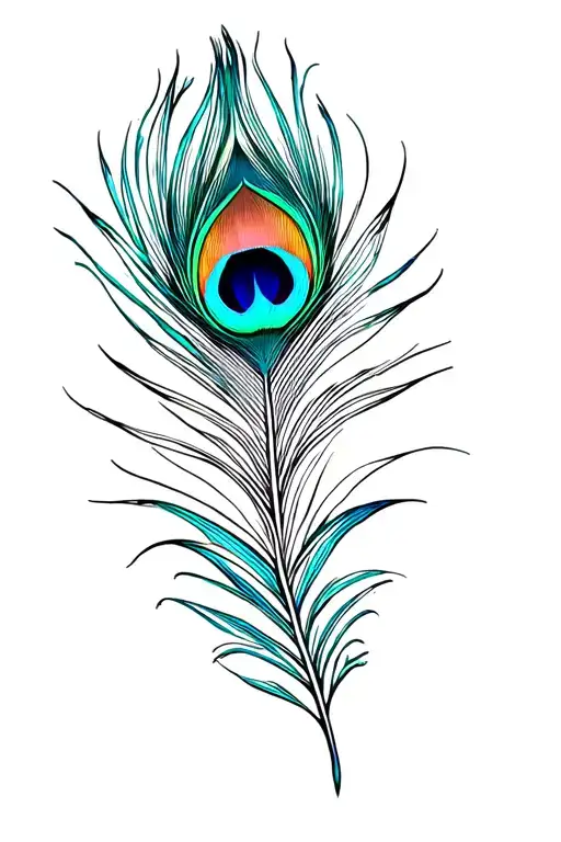 Colourful peacock feather attached tattoo design idea