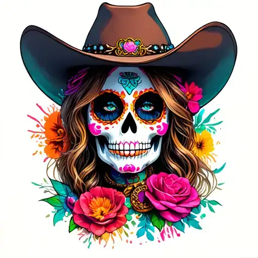 day of dead cowgirl  tattoo design idea