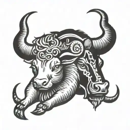 Taurus bull protecting pisces zodiac sign and cancer zodiac sign tattoo design idea