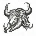 Taurus bull protecting pisces zodiac sign and cancer zodiac sign tattoo design idea
