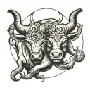 Taurus bull protecting pisces zodiac sign and cancer zodiac sign tattoo design idea