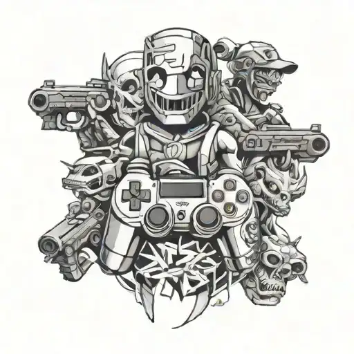 Playstation characters surrounded tattoo design idea