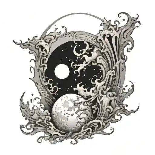 fluid art tatto with moon tattoo design idea