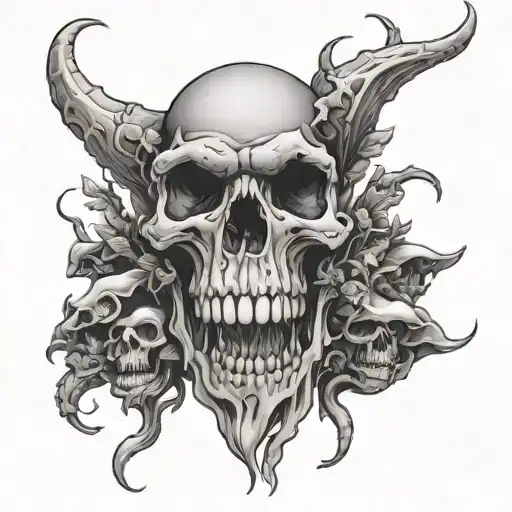 demon skull growing mushrooms growing tattoo design idea