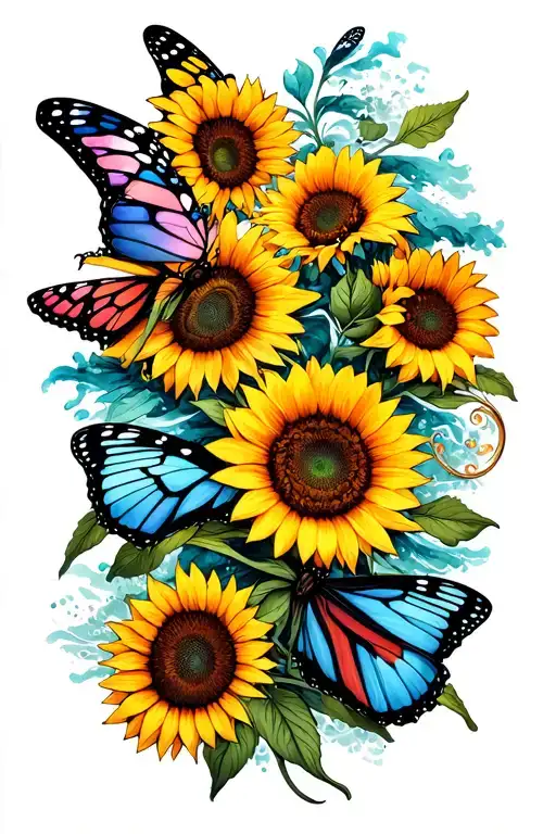 3 daughters 1 step daughter husband butterflies sunflowers infinity sign ocean tattoo design idea