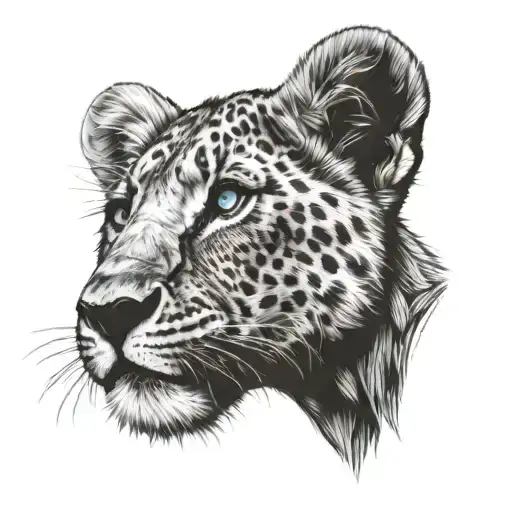 lion cub head with blue eyes looking left   tattoo design idea