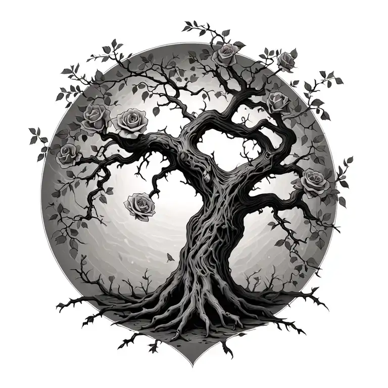 death tree with rose vines growing up it tattoo design idea