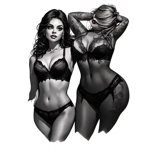 two sluts lingerie tattoo design idea