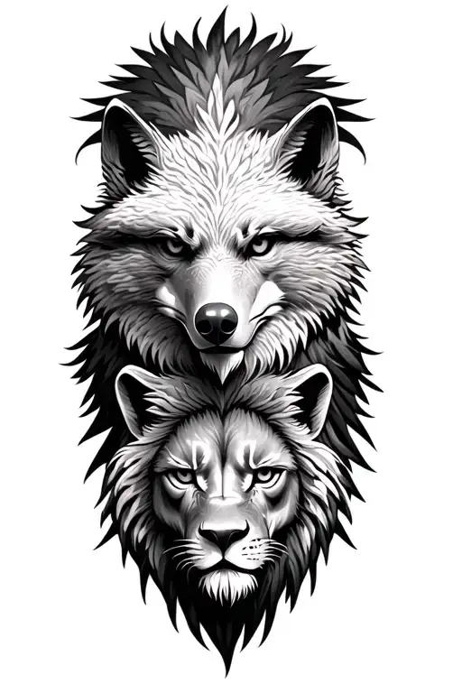 Eagle as predominant, wolf and lion as secondary details tattoo design idea