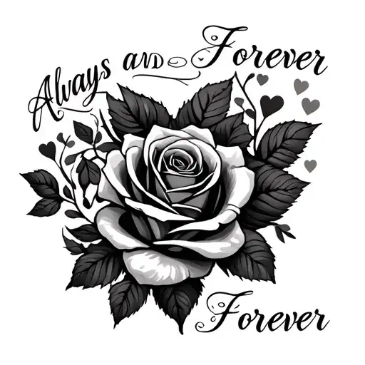 always and forever with roses and hearts tattoo design idea