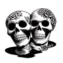 2 sugar skulls representing the comedy and tragedy mask,  tattoo design idea