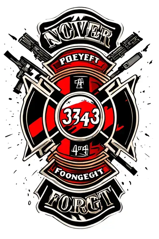 firefighter maltese cross with 343 never forget thin redline background tattoo design idea