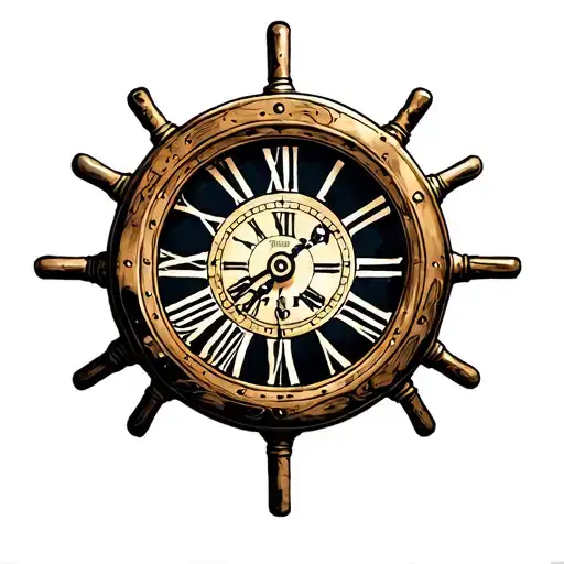 ships wheel with clock tattoo design idea