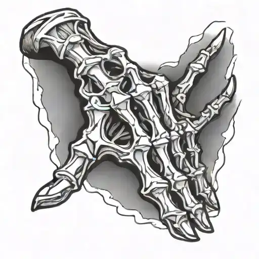 skeleton hand doing W  sign tattoo design idea