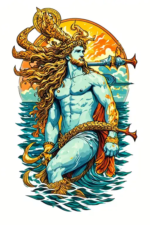 Triton Poseidon tattoo design idea