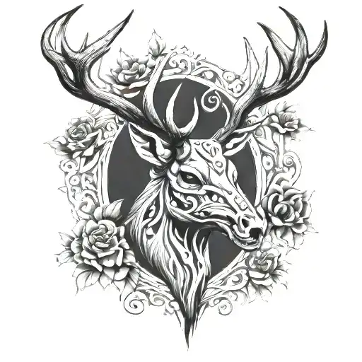 red stag skull tattoo design idea