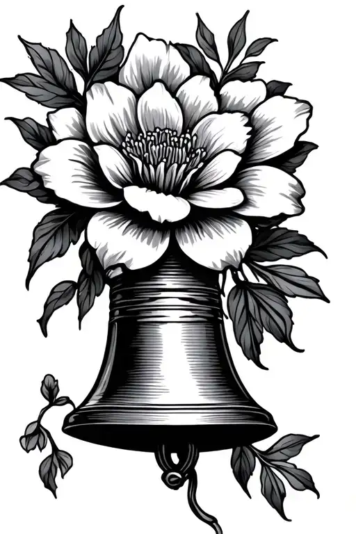 a bell and a flower intertwined tattoo design idea