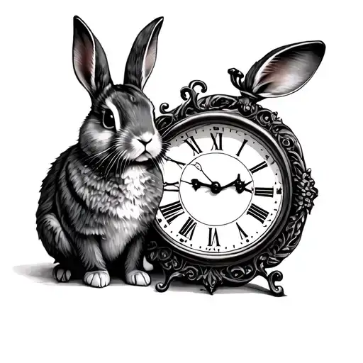 rabbit and clock alice in wonderland tattoo design idea