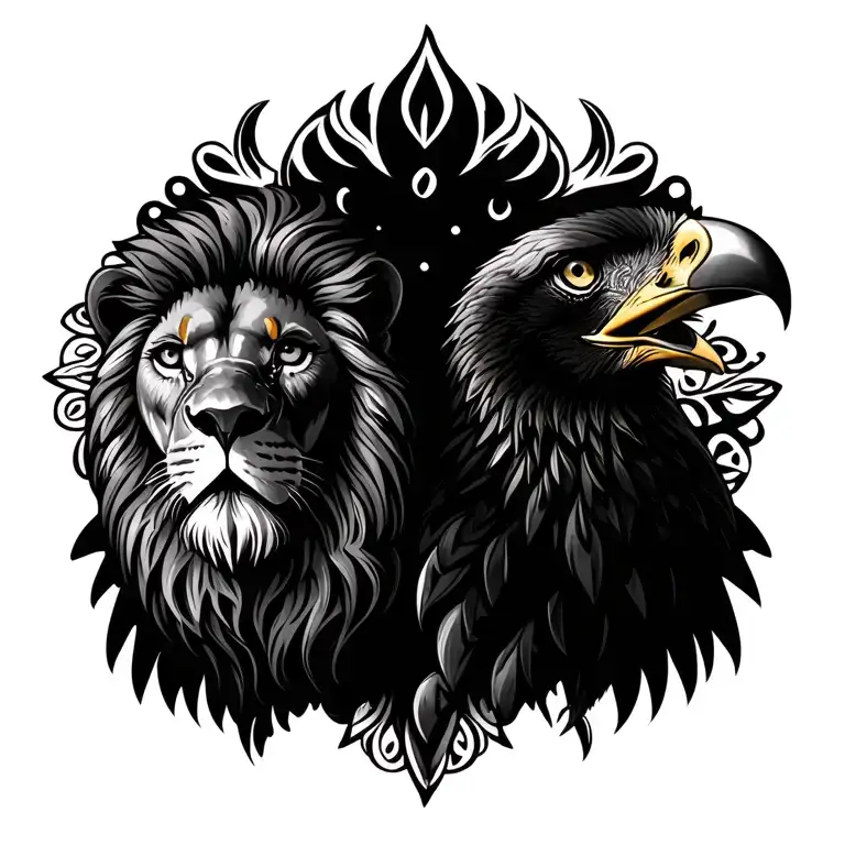lion and eagle and mandala design incorporating tattoo design idea