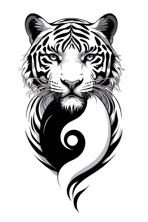 white tiger intertwined yin-yang tattoo design idea