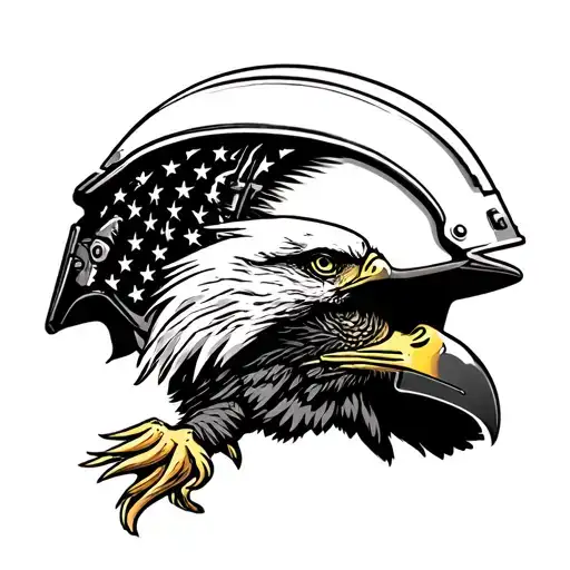 US Army Infantry helmet merging with a majestic bald eagle tattoo design idea