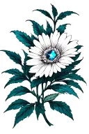 Combine and design a tattoo with aster flower, sapphire stone, aries zodiac sign, 2004 birth year tattoo design idea
