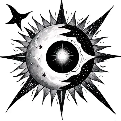 feminine sun, feminine Northstar, masculine moon, masculine comet tattoo design idea